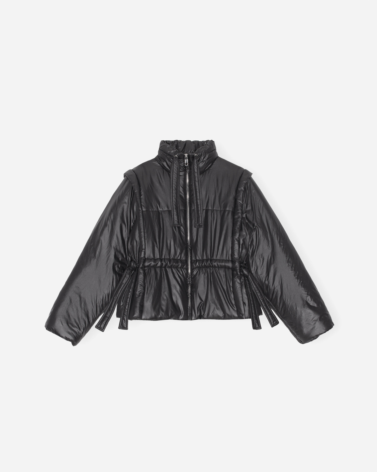 Shiny Quilt Vest Jacket - Black