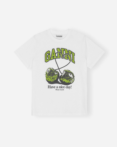 Basic Jersey CHERRY Relaxed T-shirt - Bright White/Green