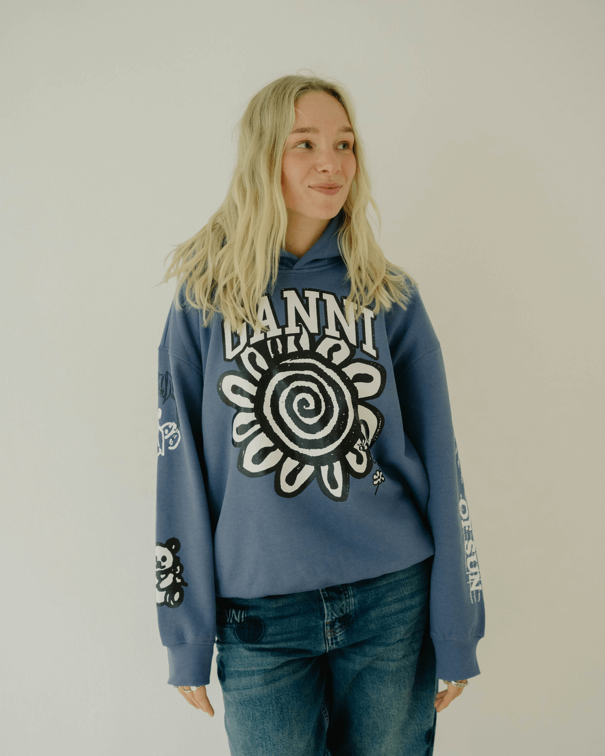 Isoli Mega Flower Oversized Hoodie - Gray Blue