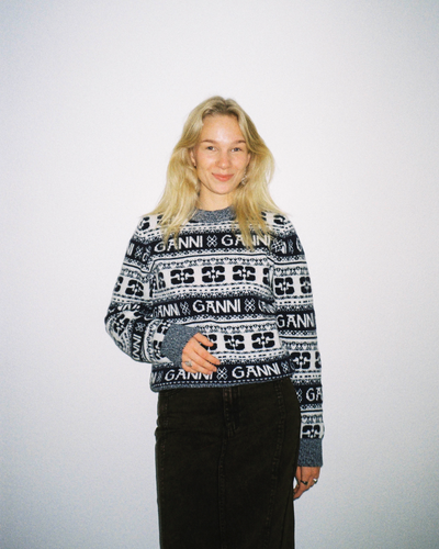 Logo Wool Mix O-neck Pullover - Sky Captain