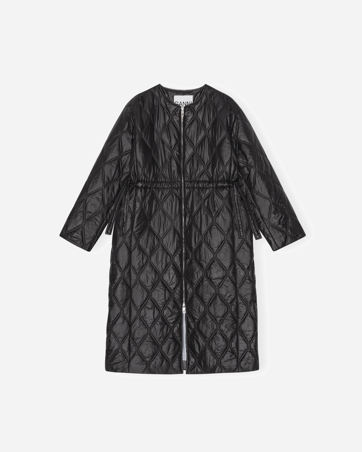 Shiny Quilt Long Coat - Black