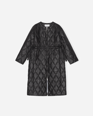 Shiny Quilt Long Coat - Black