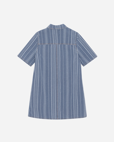 Light Stripe Denim Mini Dress - Mid Blue Stone