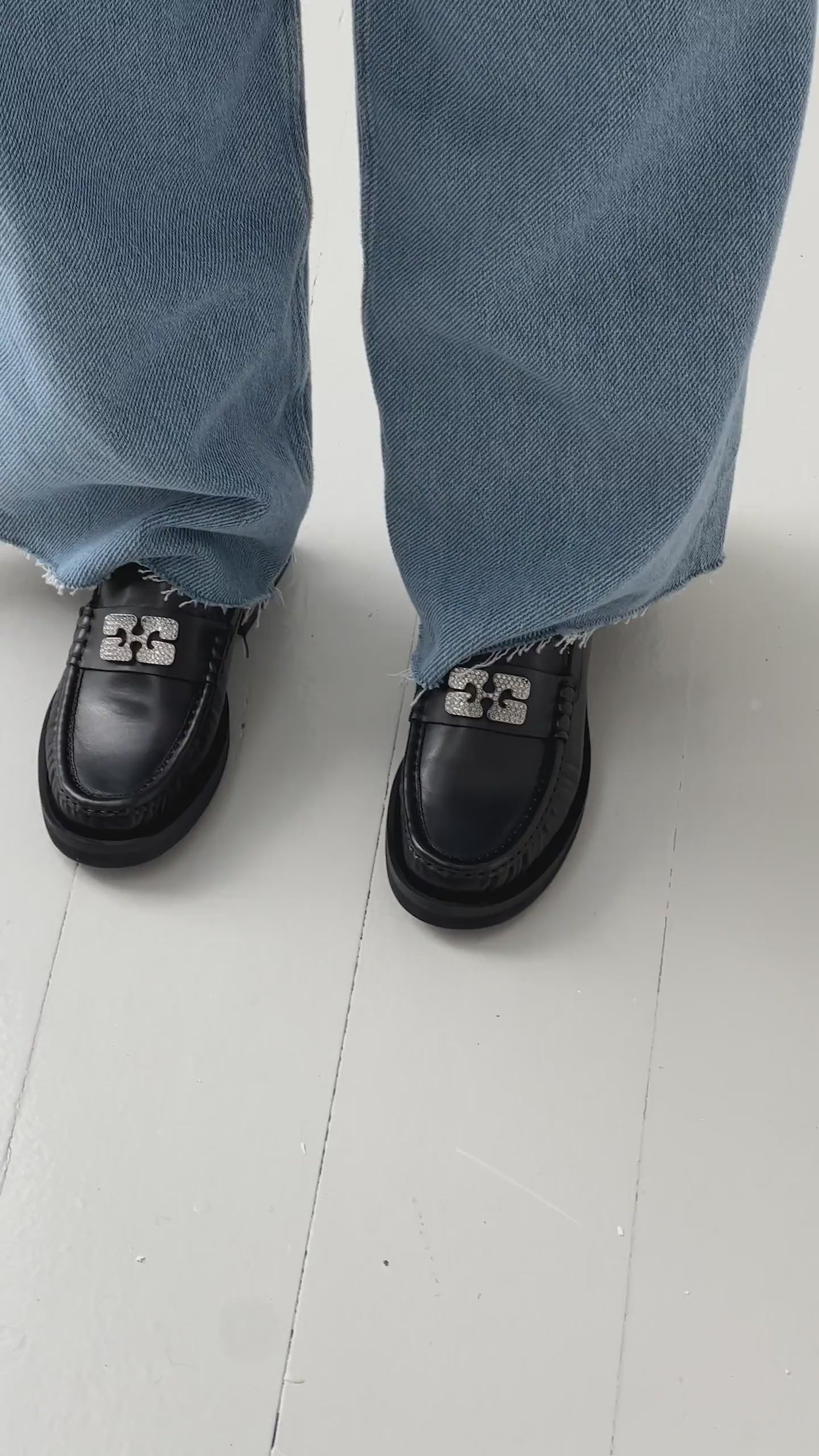 Rhinestone Logo Loafer - Black