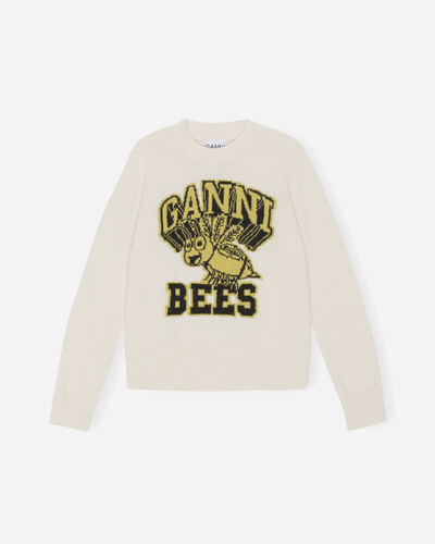 Graphic O-neck Pullover Bees - Egret