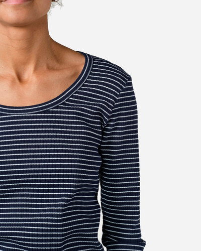 L/S Rib Tee Stripes - Cream/Sky Blue