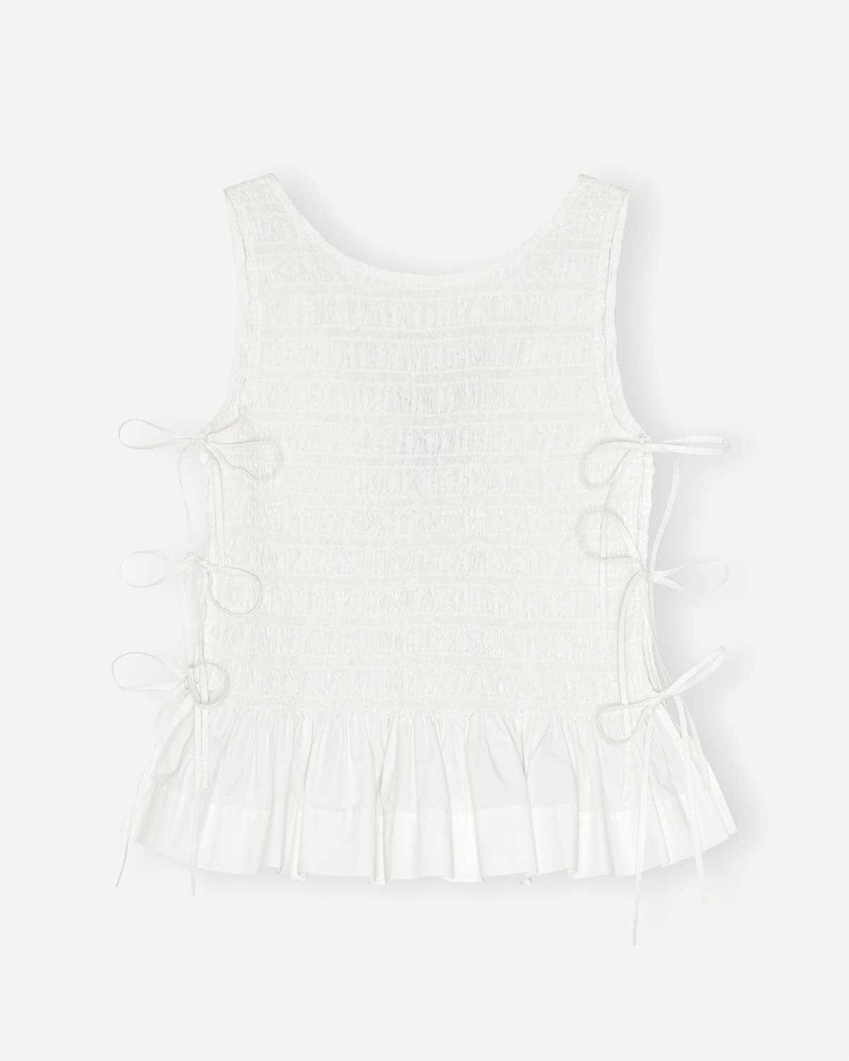 Cotton Poplin Smock Tie String Top - Bright White