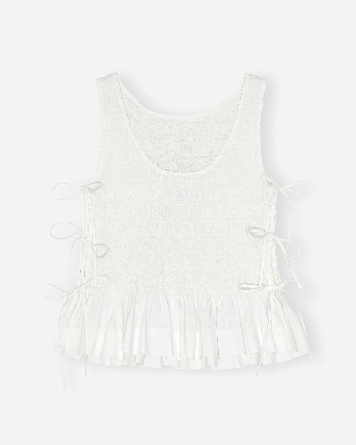 Cotton Poplin Smock Tie String Top - Bright White