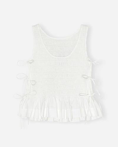 Cotton Poplin Smock Tie String Top - Bright White