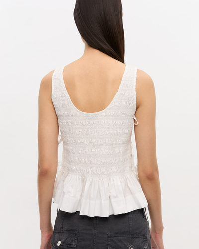 Cotton Poplin Smock Tie String Top - Bright White