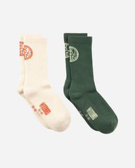 Tennis Stamp Socks 2 pack - Pine Green / Off White