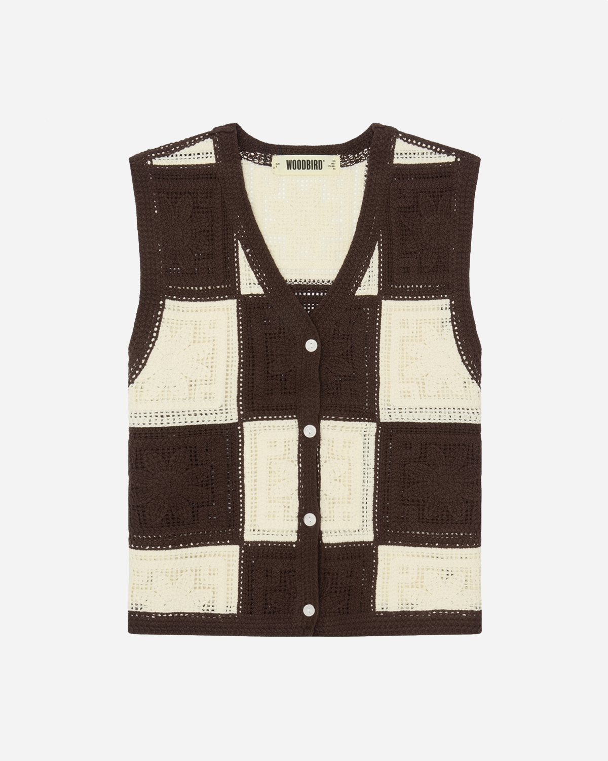 Lau Crochet Vest - Brown-Off White