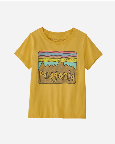 Kids Regenerative Fitz Roy Skies T-shirt - Surfboard Yellow - Patagonia - Munkstore.dk