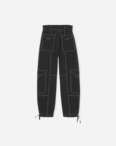 Light Slub High Waist Pocket Pants - Black - Ganni - Munkstore.dk