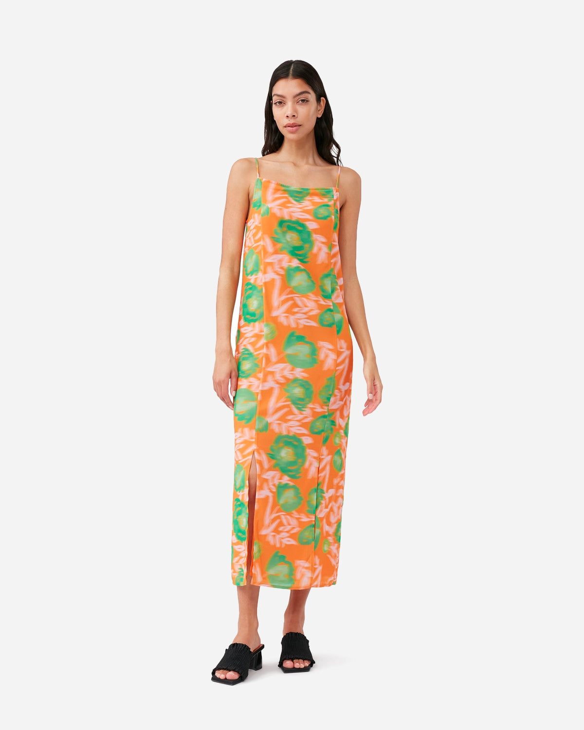 Ganni Printed Light Crepe Long Sleeve Maxi Dress - SNAKE