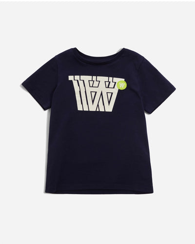 Ola Badge Logo Kids T-Shirt - Navy - WOOD WOOD - Munkstore.dk