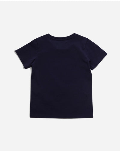 Ola Badge Logo Kids T-Shirt - Navy - WOOD WOOD - Munkstore.dk