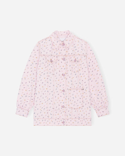 Print Denim Oversized Jacket - Pink Tulle - Ganni - Munkstore.dk