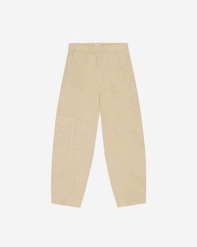 Washed Cotton Canvas Elasticated Curve Pants - Pale Khaki - Ganni - Munkstore.dk