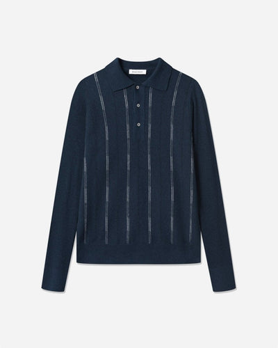 Cooper Contrast Stripe LS Polo - Navy - Munk Store