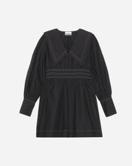 Cotton Poplin V-neck Mini Dress - Black