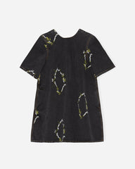 Embroidery Denim A-line Mini Dress - Washed Black/Black