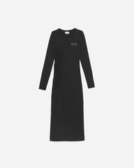 Fitted Long Sleeve Midi Dress - Black