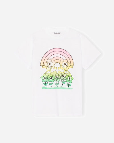 Basic Jersey Rainbow Relaxed T-shirt - Bright White - Ganni - Munkstore.dk