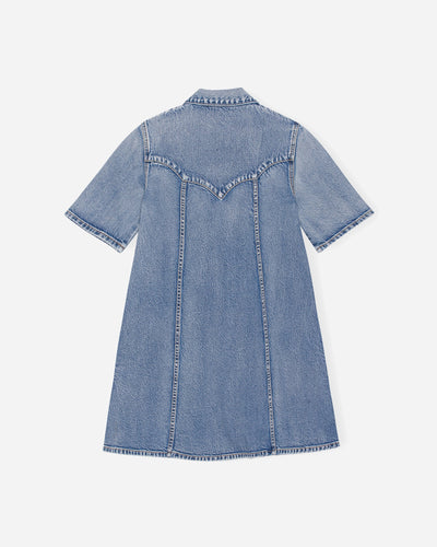 Vintage Washed Denim Mini Dress - Mid Blue Vintage