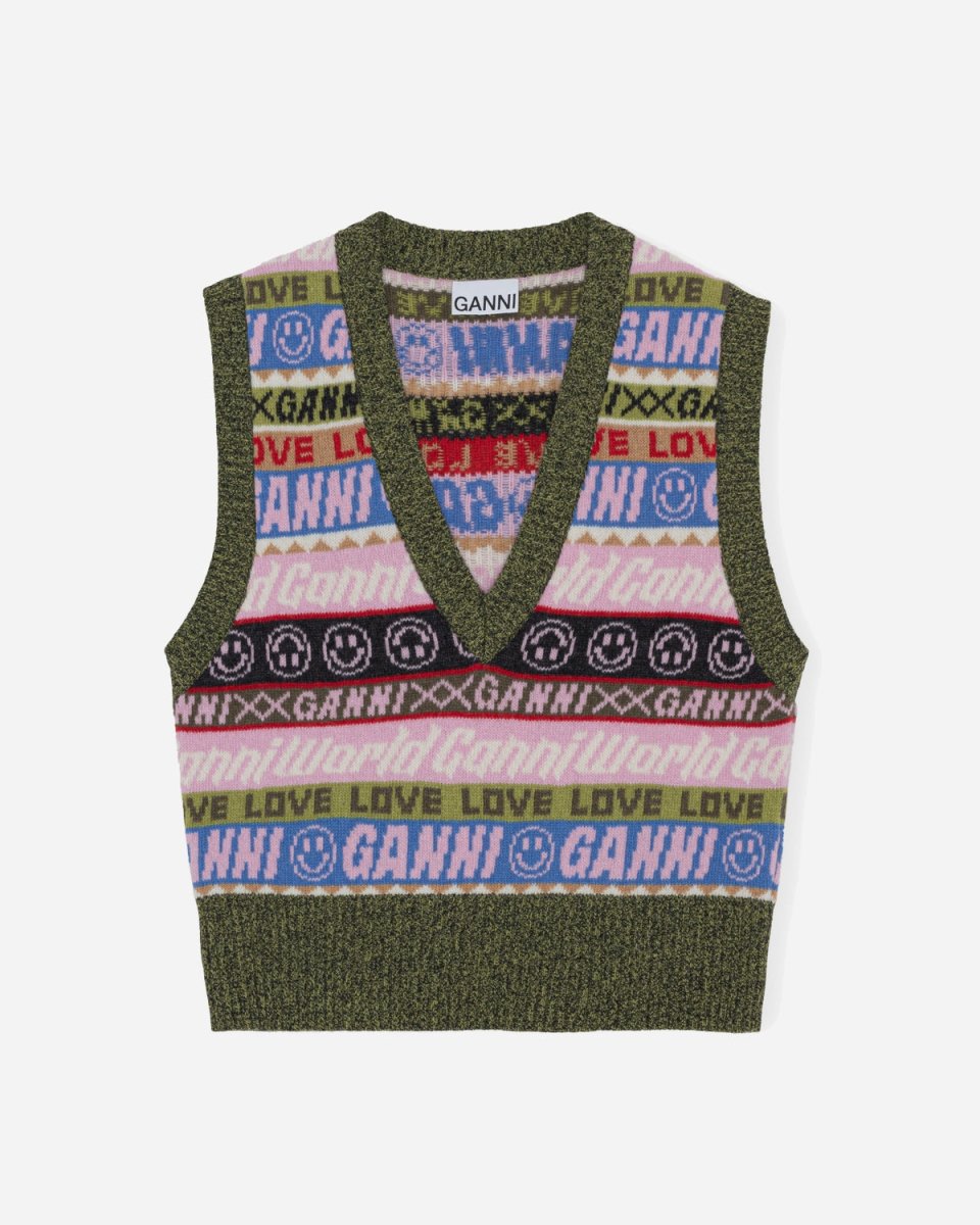 Graphic V-neck Vest - Multicolour - Munk Store