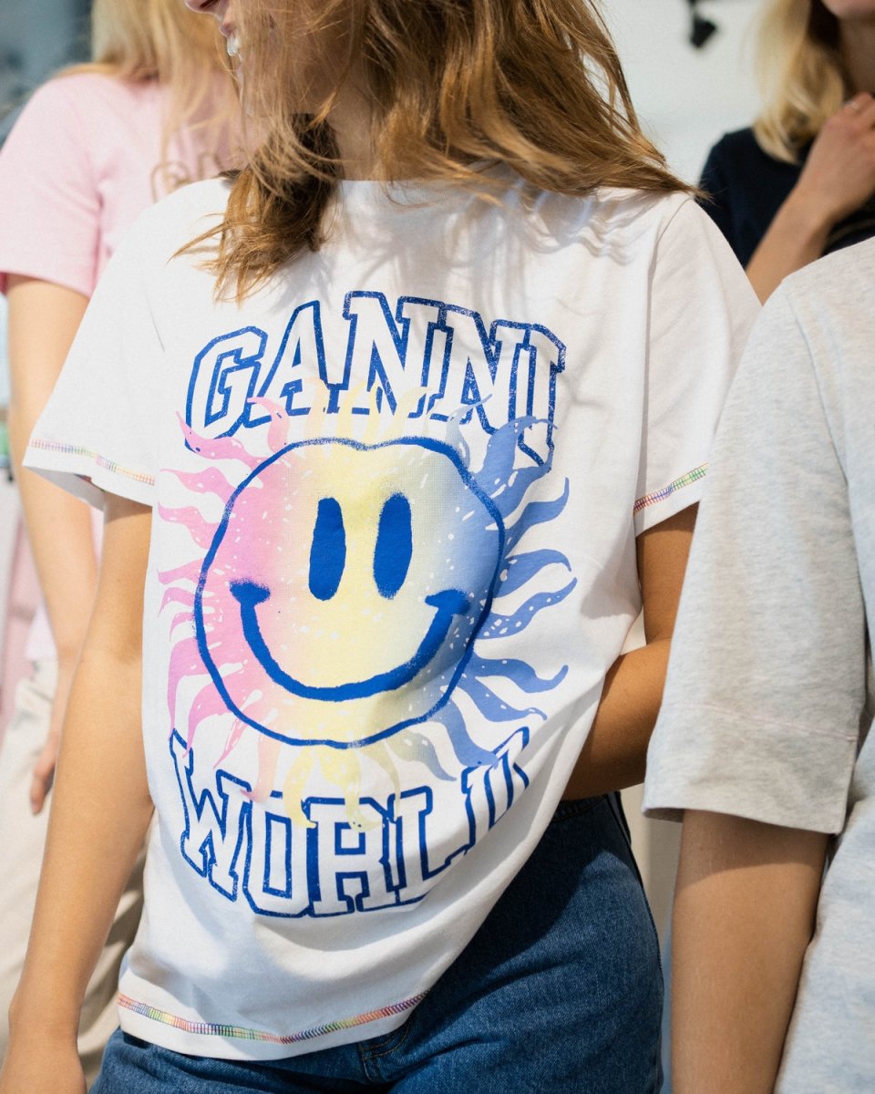 Light Jersey Smiley Relaxed T-shirt - Bright White fra Ganni