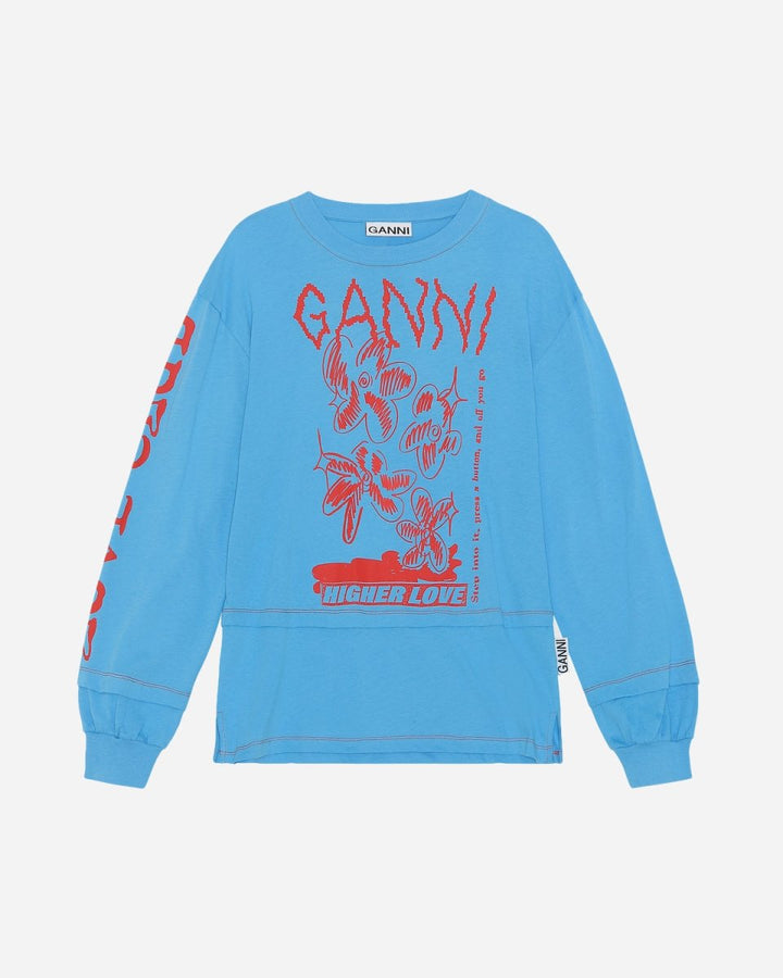 トップス GANNI Love T-Shirt Azure Blue 早い者勝ち】GANNI Love T-Shirt Azure Blue 青