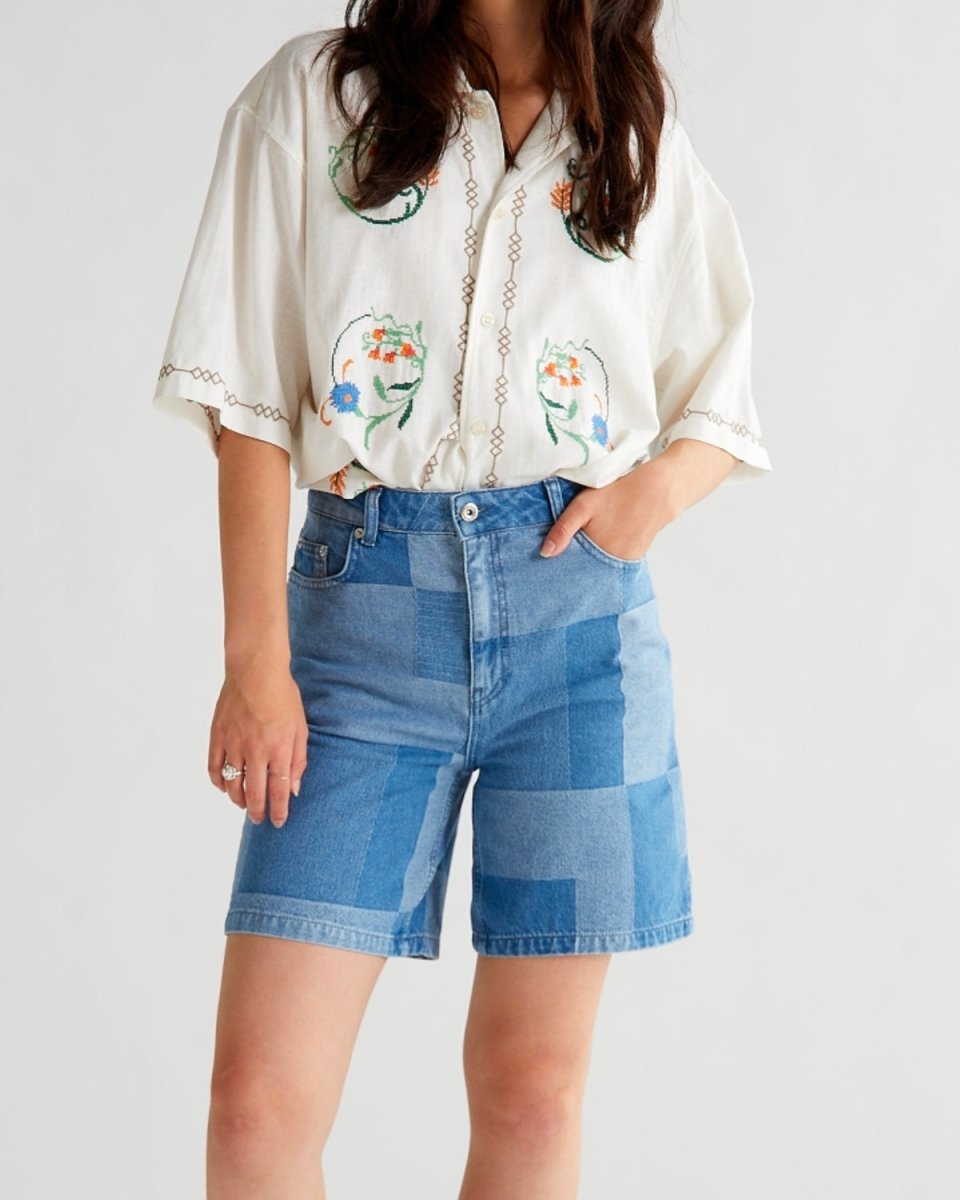 Maggie Patchwork Shorts - Blue - Munk Store