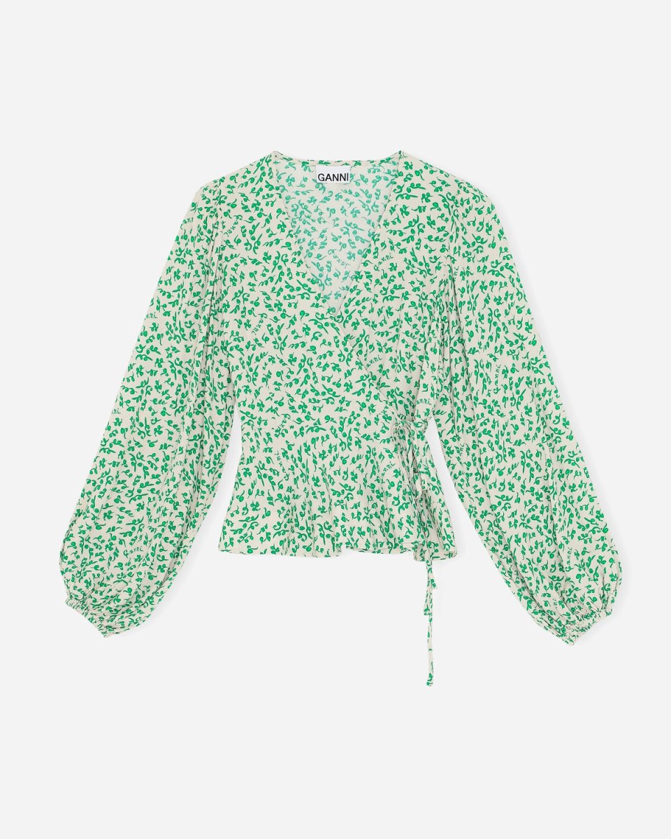Printed Crepe Wrap Blouse - Tapioca - Munk Store