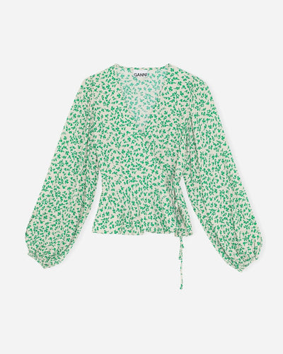 Printed Crepe Wrap Blouse - Tapioca - Munk Store