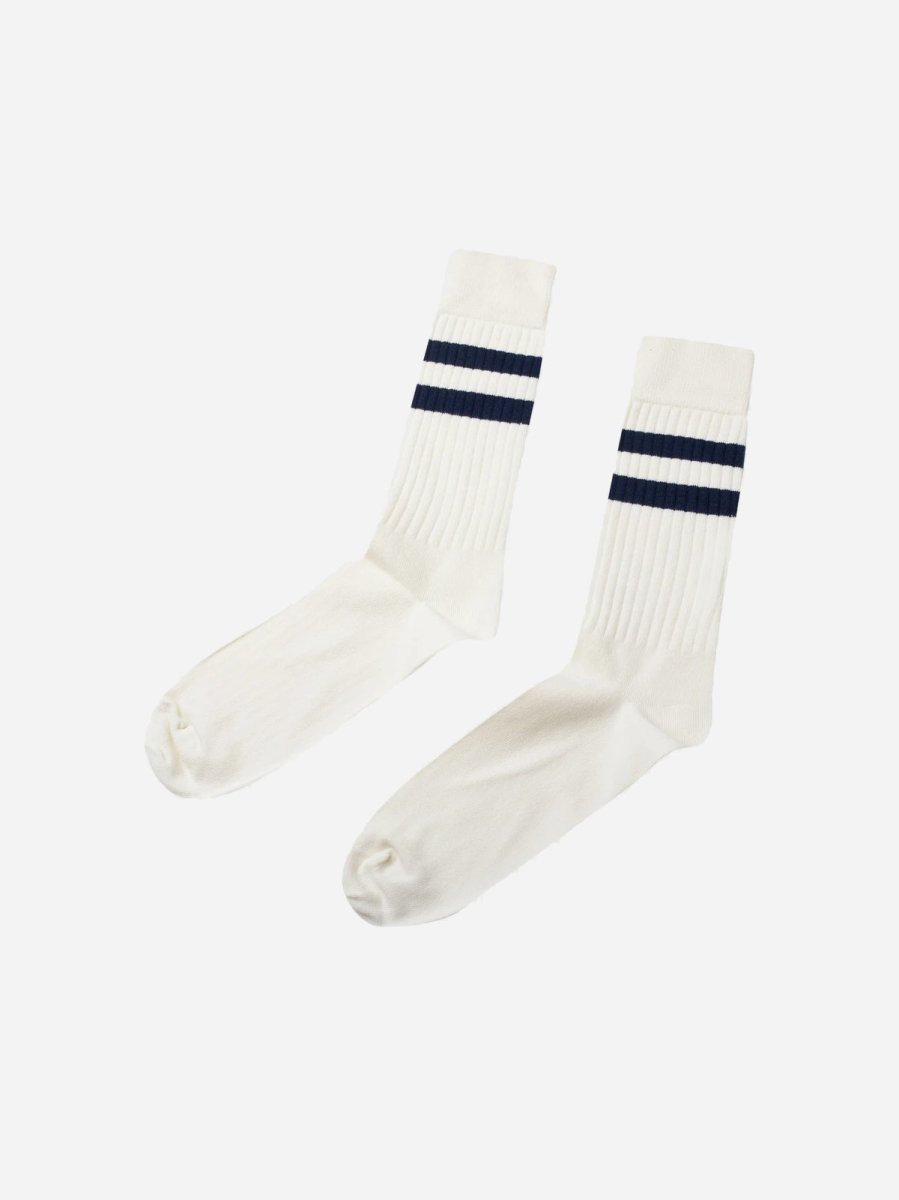 Retro Cotton Socks - Cream/Navy - Munk Store
