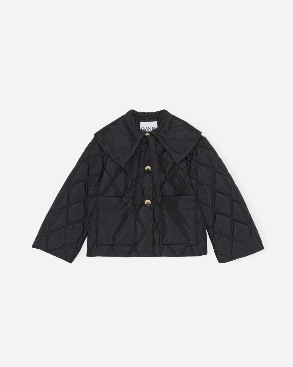 Ripstop Quilt Big Collar Jacket - Black - Munk Store