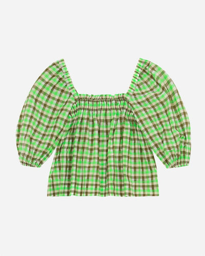 Seersucker Check Blouse - Oyster Grey - Munk Store