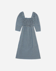 Seersucker Smock Midi Dress - Check Azure Blue