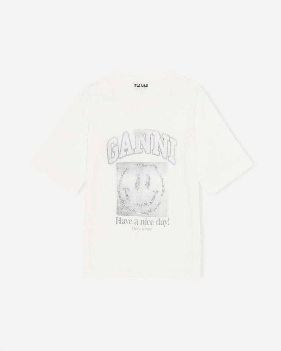 Smiley O-neck Mid Sleeve T-shirt - Egret - Munk Store