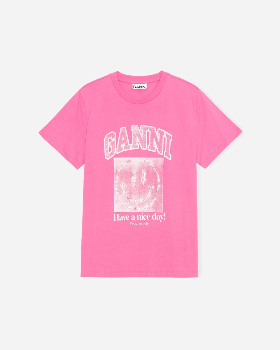Smiley O-neck Relaxed T-shirt - Carmine Rose - Munk Store