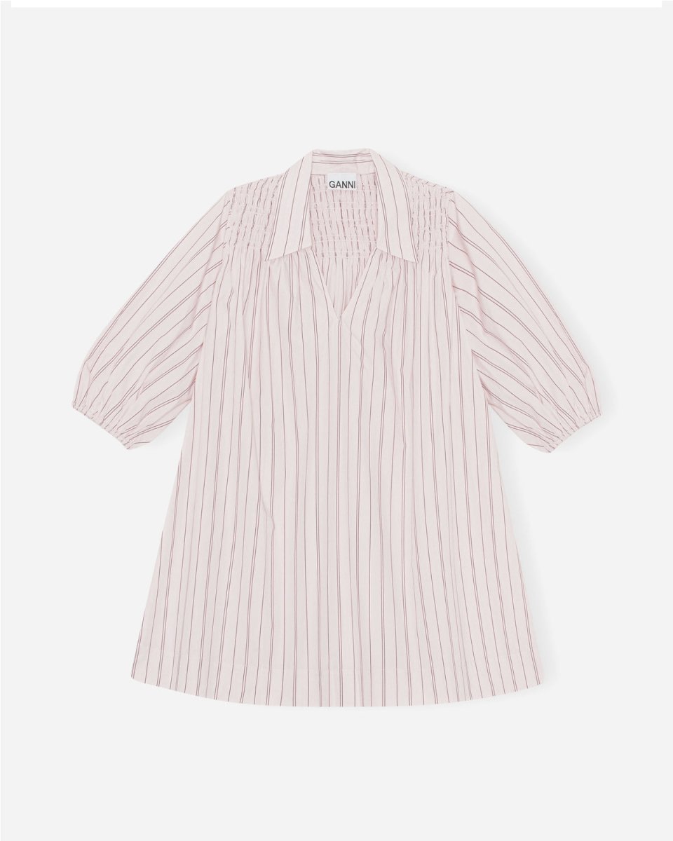 Stripe Cotton V-neck Mini Dress - Shrinking Violet - Munk Store