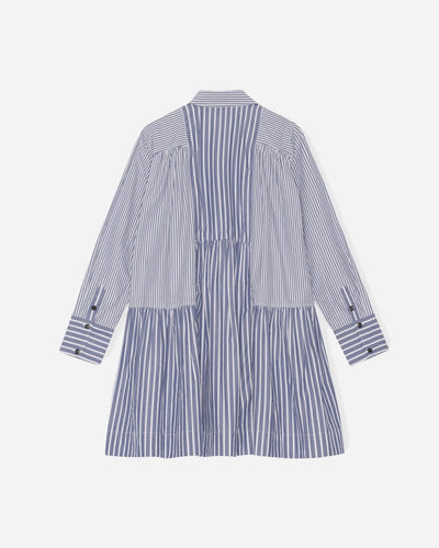 Stripe Cotton Wide Mini Shirt Dress - Gray Blue - Munk Store